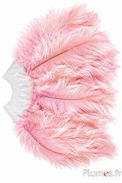 Waaier van struisvogelveren - 20 veren, wit leer - roze